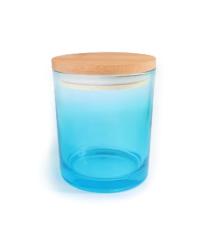 14 oz blue glass candle container
