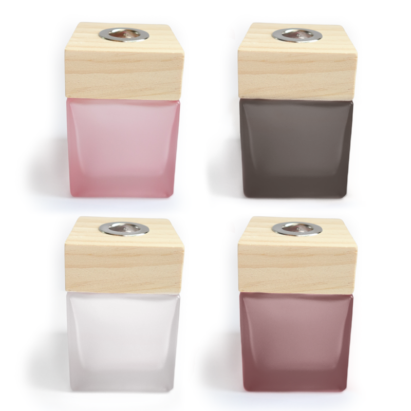 Frosted Glass Diffuser Bottles - Square with Wood Lid