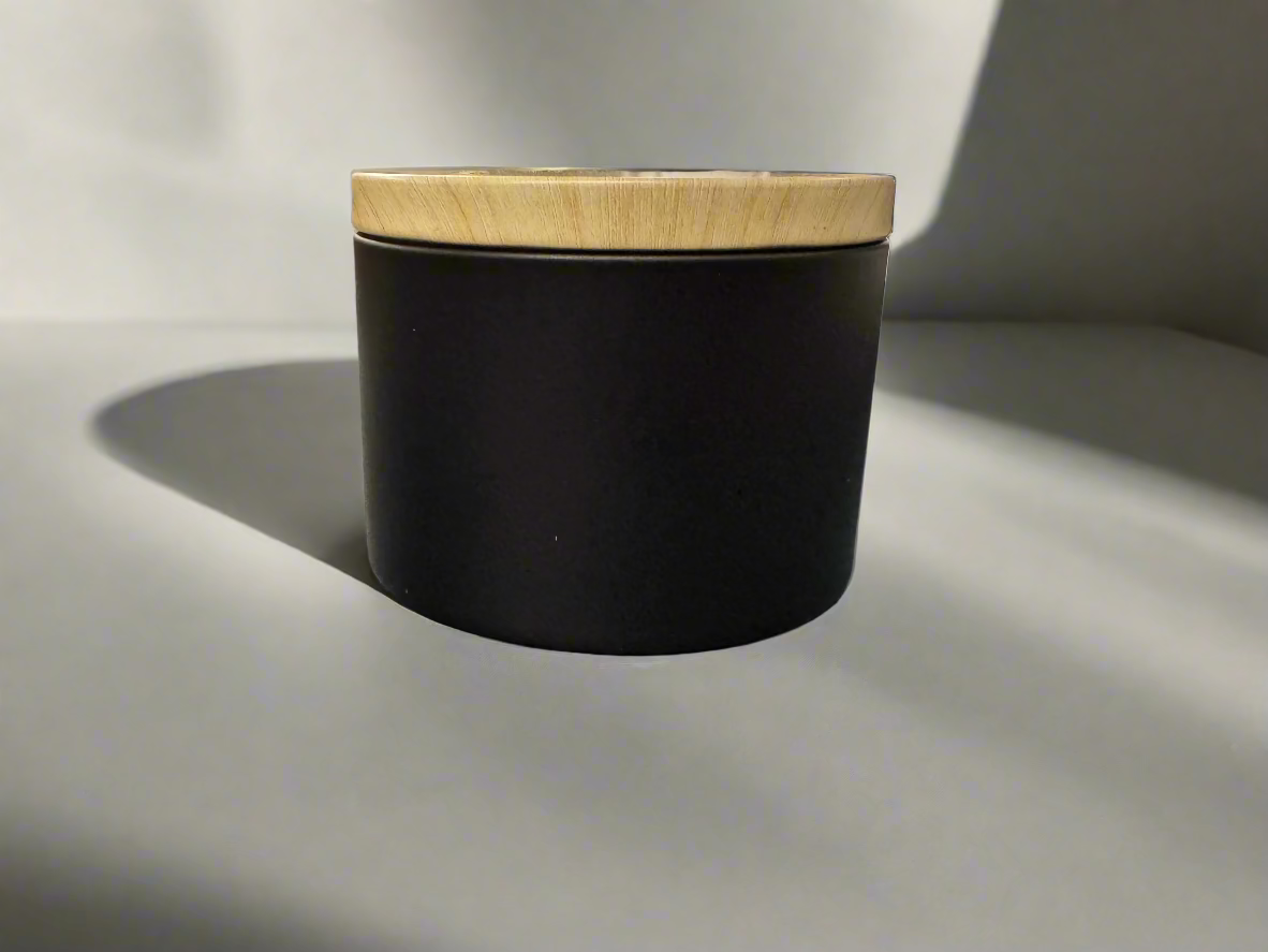 Black Candle Tin - 8oz Seamless w/ Woodgrain Printed Lid