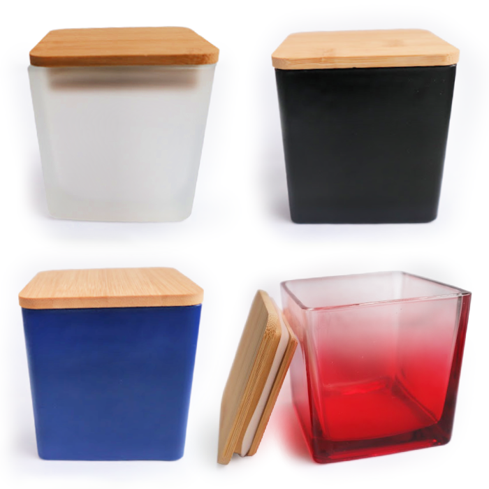 Square Glass Candle Containers with Bamboo Lids