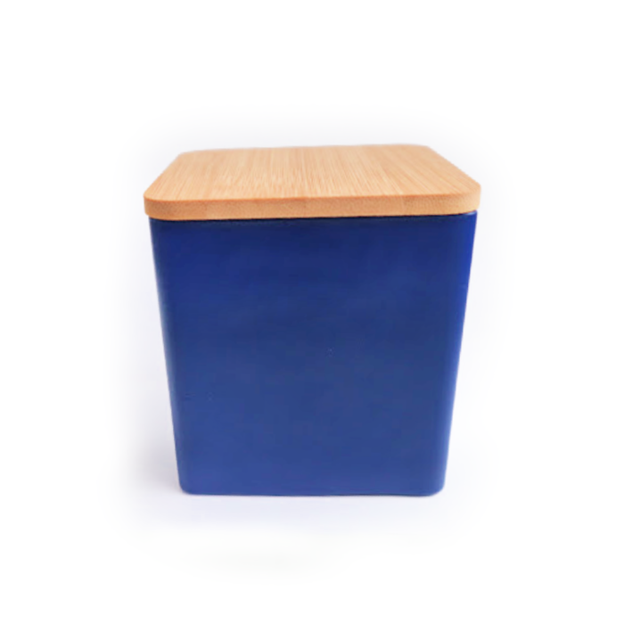 Matte Blue Square Glass Candle Container