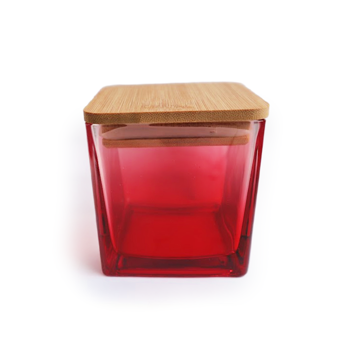 Gradient Red Square Glass Candle Container