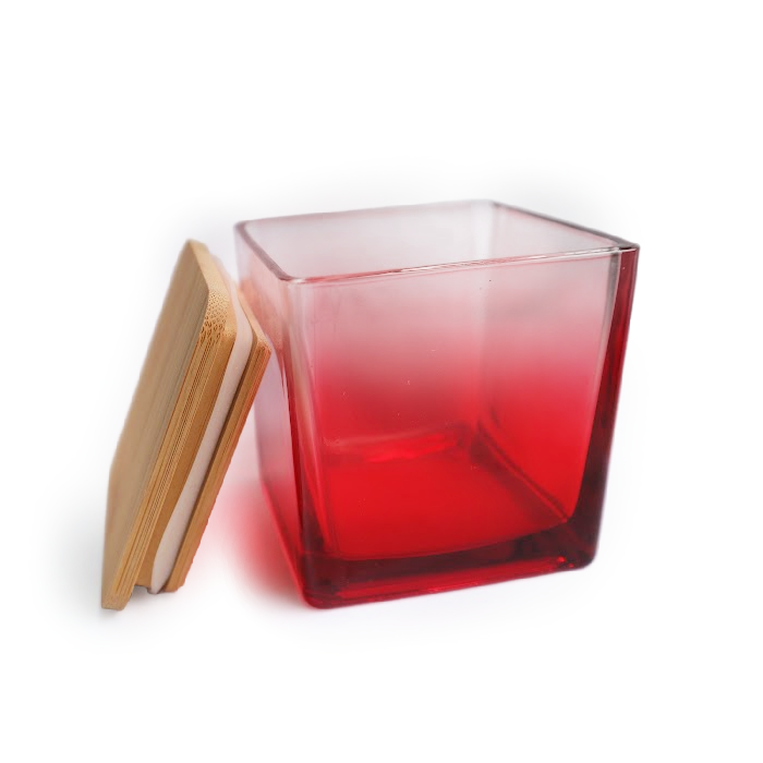 Square Glass 10 oz Candle Containes with Bamboo Lids