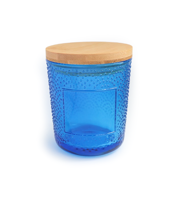 Pleiades Blue Glass Candle Containers with Textured Dots