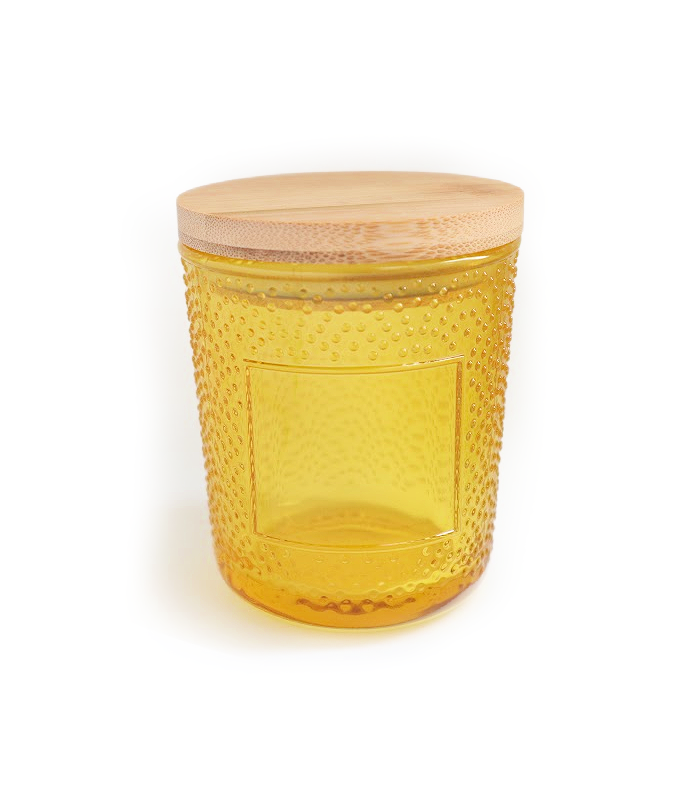 Pleiades Yellow Glass Candle Containers with Textured Dots