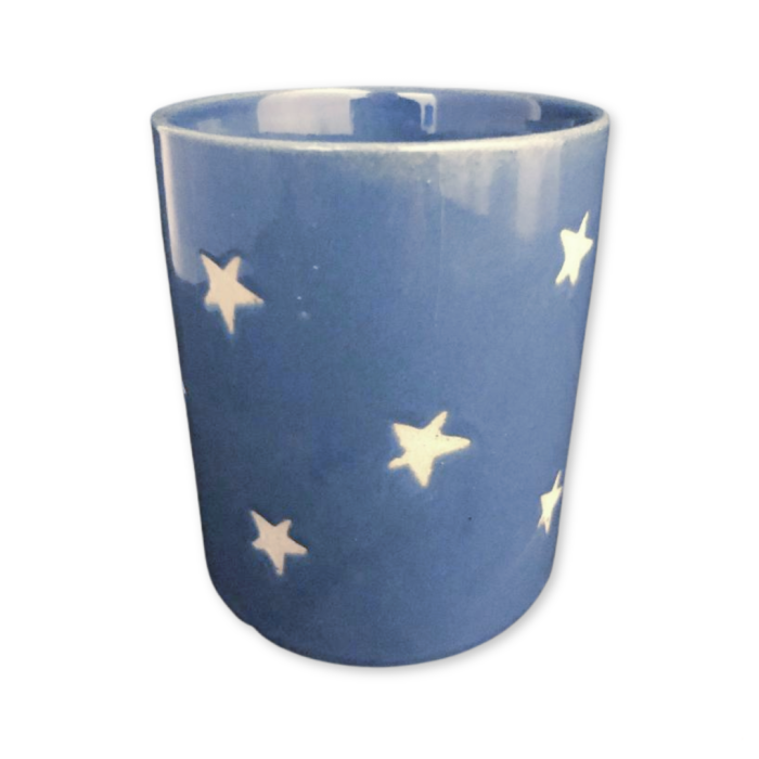 Blue ceramic candle container