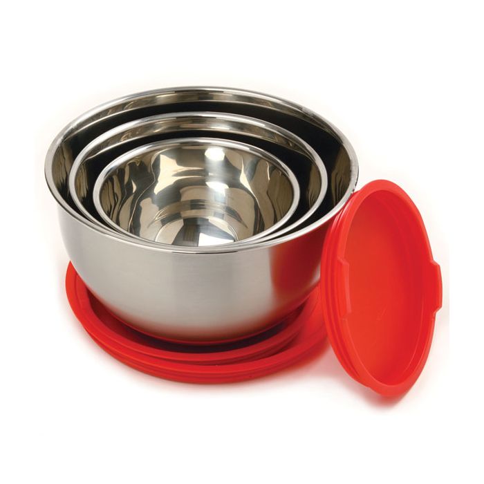 Set of 3 Bowls with Lids - Nesting Stainless