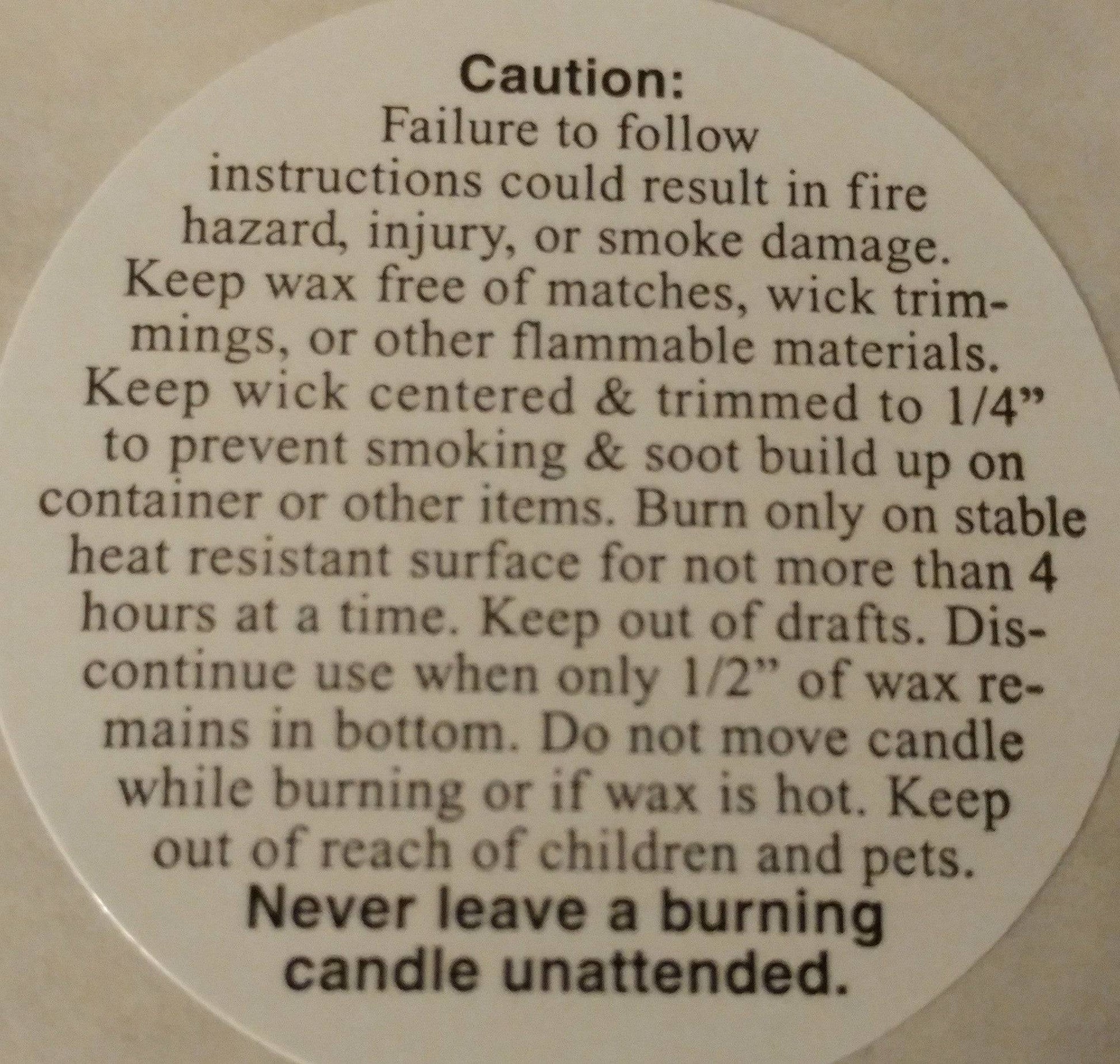 Round Candle Warning Labels