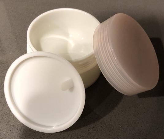Plastic Cosmetics Container - 50ml Off White w/ Pink Cap & Sealing Disc